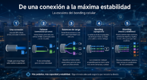 Escalera del bonding celular: una conexión, failover, balanceo de carga, bonding y smart blending
